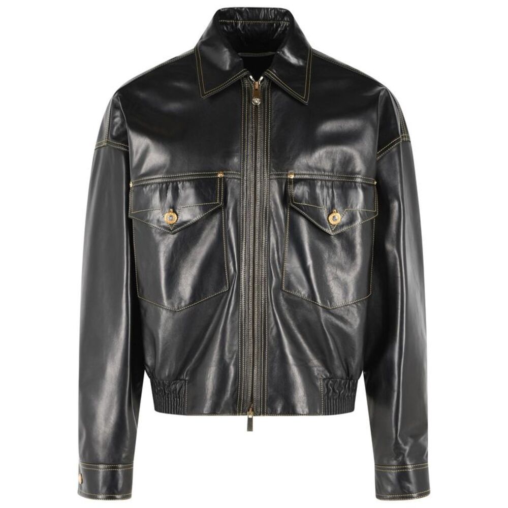 Versace Black Leather Jacket Men